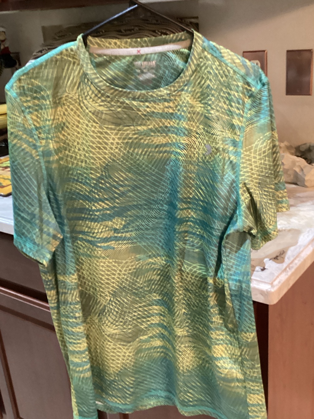 Reel Legends Short Sleeve Tee In Teal And Yellow Green Pattern